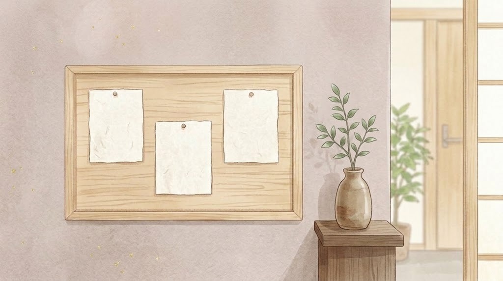 お知らせのイラスト(入口の掲示板と梅の枝)