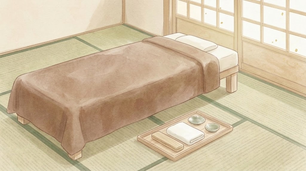 整動鍼の施術のイメージ(施術ベッドと鍼ケース)