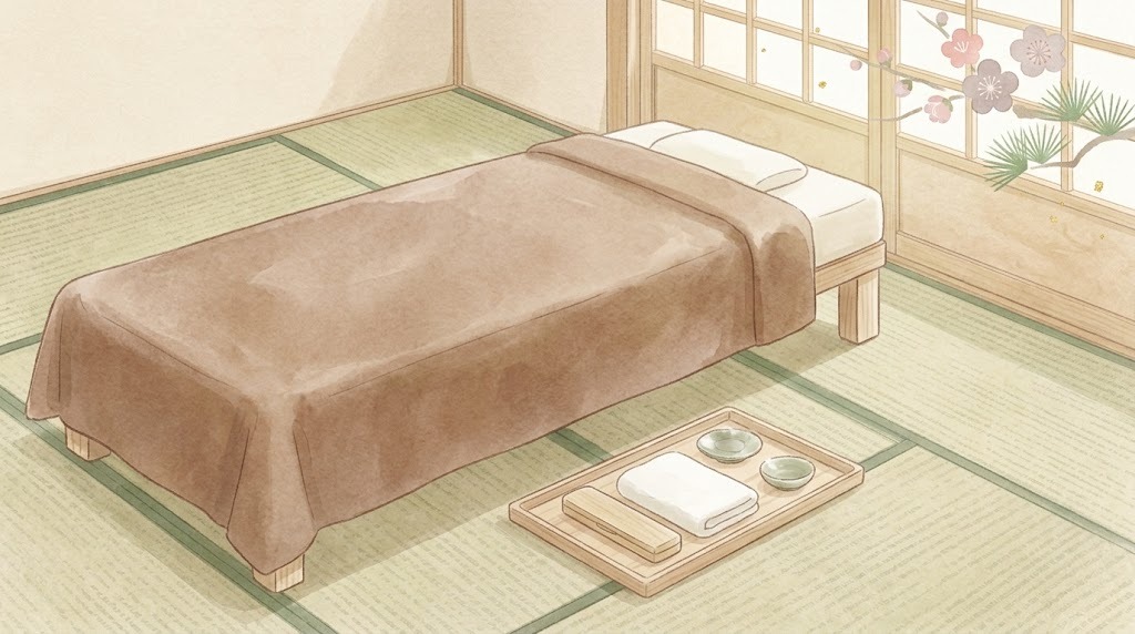 整動鍼の施術のイメージ(施術ベッドと鍼ケース)