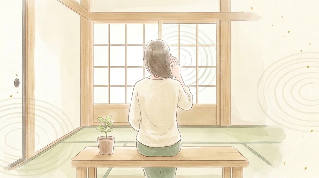 突発性難聴・耳鳴りでお悩みの方のイメージ(耳に手を添える後ろ姿)